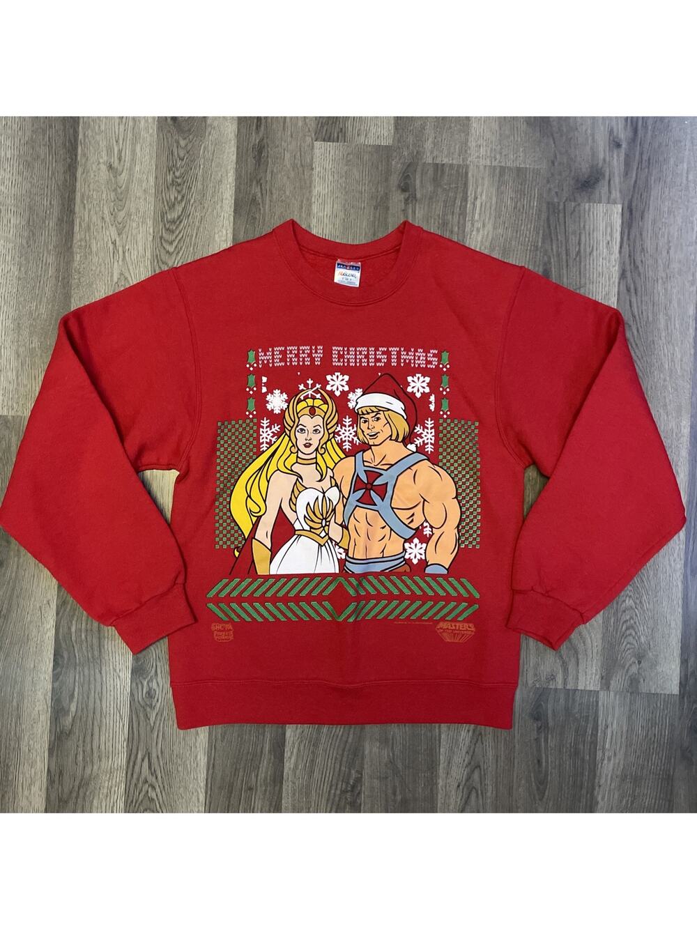 He-Man She-Ra Ugly Christmas Sweater Sweatshirt MOTU 80s Jerzees NuBlend Red